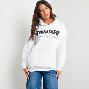 Fair Women’s Size Large Trasher Skateboard And Magazine Logo Hoodie Cotton White